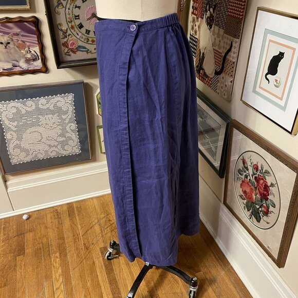 JM Collection Womans Blue Breathable and Cool 100% Linen Faux Wrap Skirt Size 2X - Picture 2 of 6
